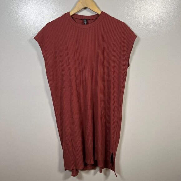 Eileen Fisher Textured Stretch Rib Crew Neck Dress Size Medium Boxy Terracotta - Picture 2 of 9